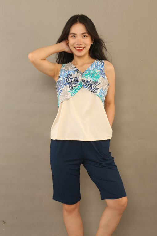 Bộ nơ ngực kem phối xanh